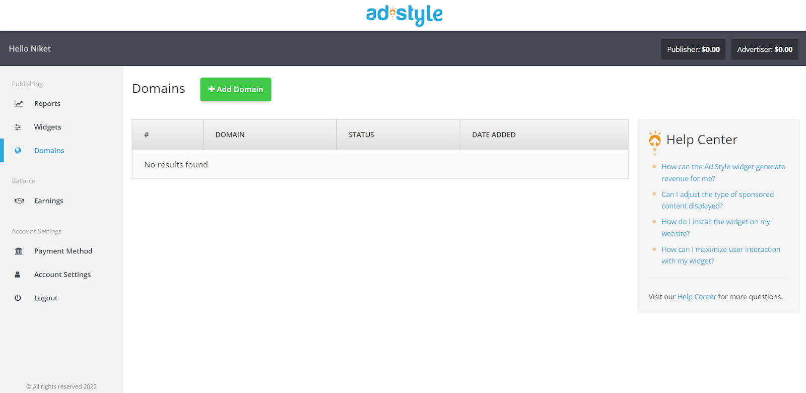 step 4 add domain in Adstyle native ad network
